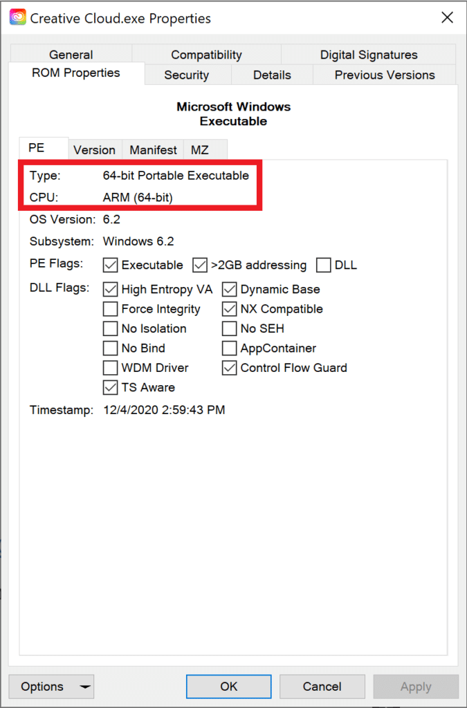 File Explorer properties, tab "ROM Properties".